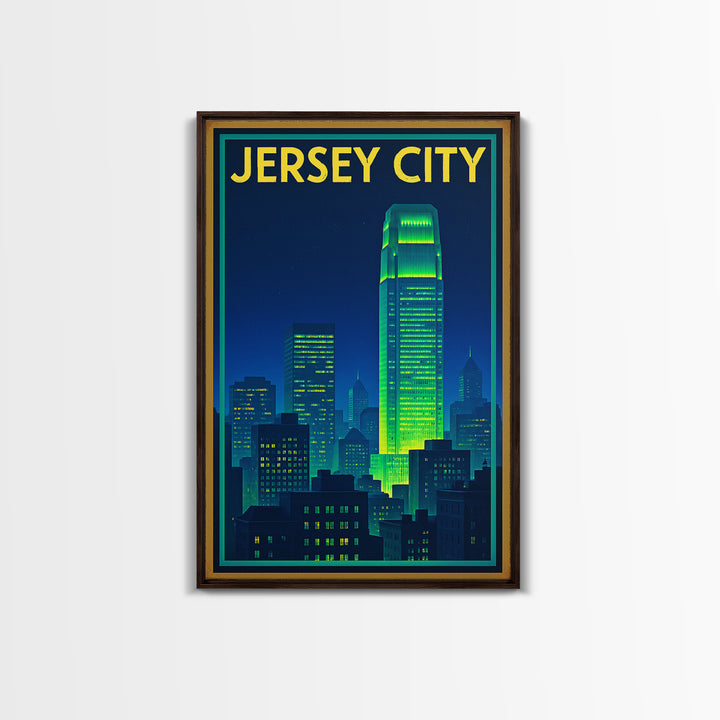 Jersey City Travel Poster, Canvas Print, Electric Night Poster Art, Jersey City Travel Art, Gift For Travelers, Travel Wall Art