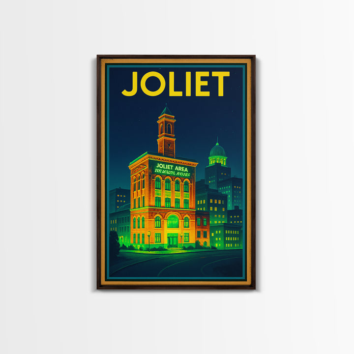 Joliet Travel Poster, Canvas Print, Electric Night Poster Art, Joliet Poster Print, Travel Wall Art, Vintage City Poster, Retro Travel Print