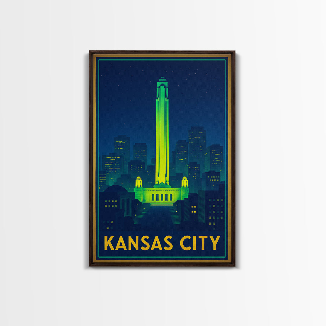 Kansas City Missouri Travel Poster, Canvas Print, Neon Cityscape Wall Art, Kansas City Travel Art, Vintage Travel Art, Vintage City Poster