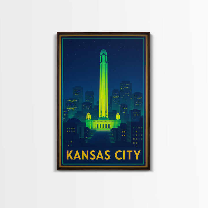 Kansas City Missouri Travel Poster, Canvas Print, Neon Cityscape Wall Art, Kansas City Travel Art, Vintage Travel Art, Vintage City Poster