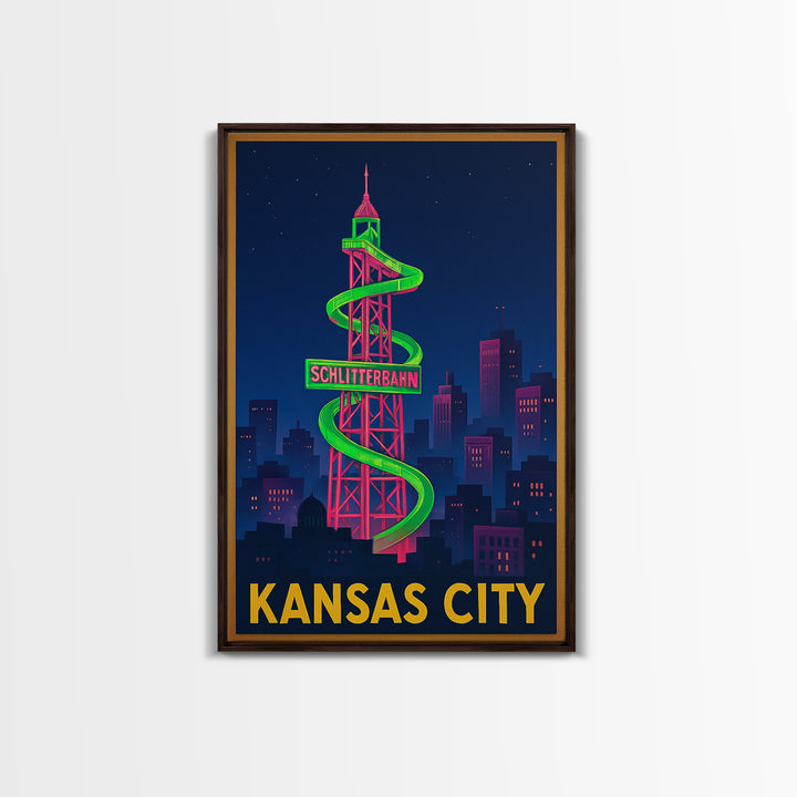 Kansas City Travel Poster, Canvas Print, Cyberpunk Style City Art, Kansas City Poster Print, Travel Wall Art, Living Room Wall Art
