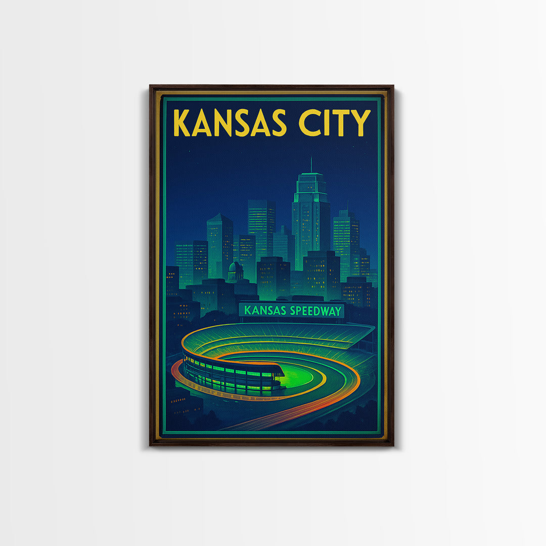 Kansas City Travel Poster, Framed Canvas Print, Cyberpunk Style City Art, Kansas City Wall Art, City Travel Prints, Fine Art Print
