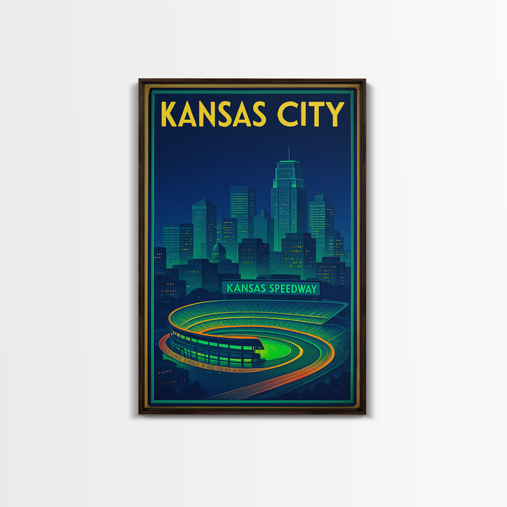 Kansas City Travel Poster, Framed Canvas Print, Cyberpunk Style City Art, Kansas City Wall Art, City Travel Prints, Fine Art Print