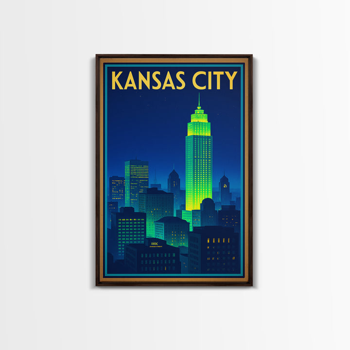 Kansas City Travel Poster, Canvas Print, Cyberpunk Style City Art, Kansas City Poster Print, City Travel Prints, Wanderlust Decor