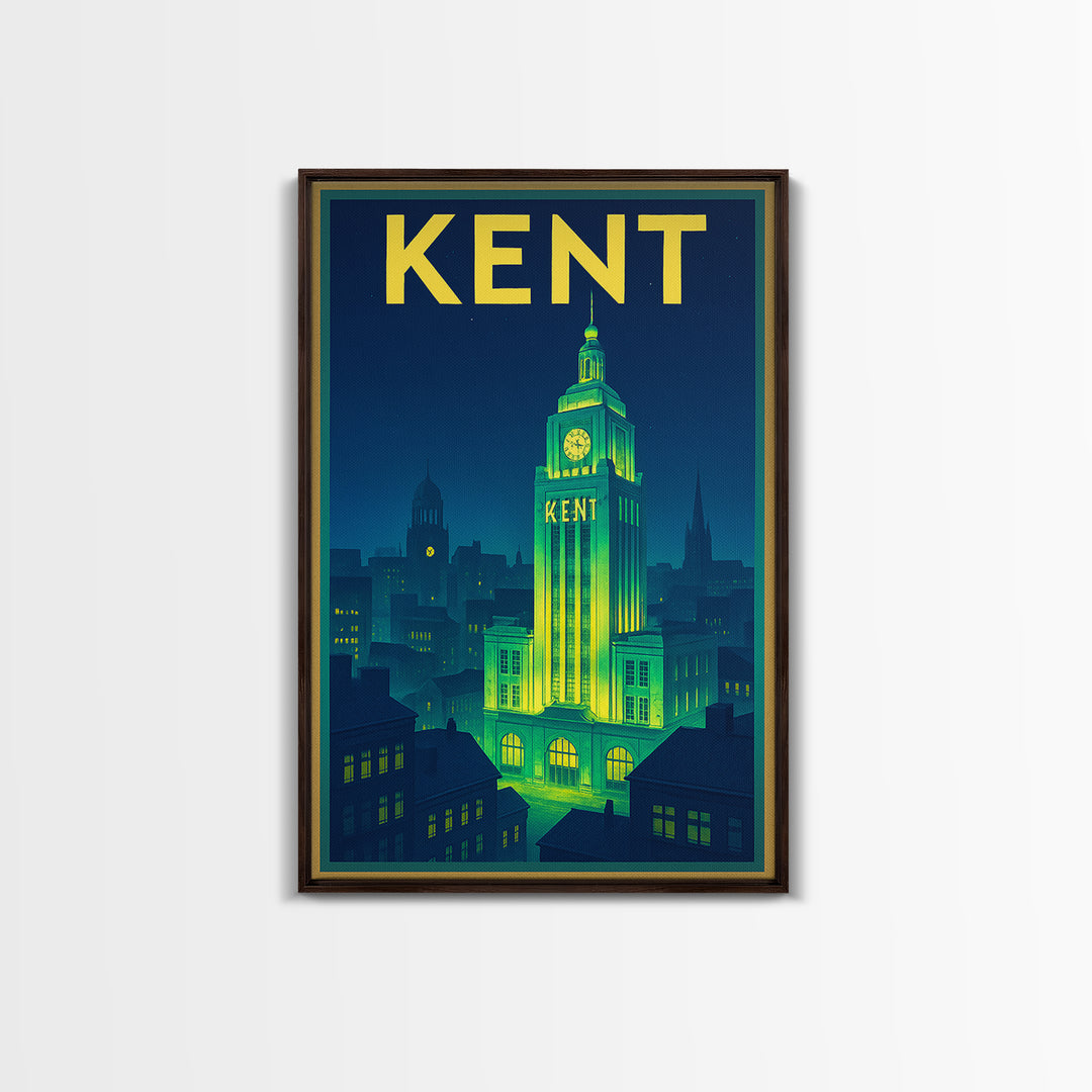 Kent Travel Poster, Canvas Print, Neon City Skyline Wall Art, Kent Poster Print, Retro Travel Print, Mid Century Wall Art, Home Office Decor