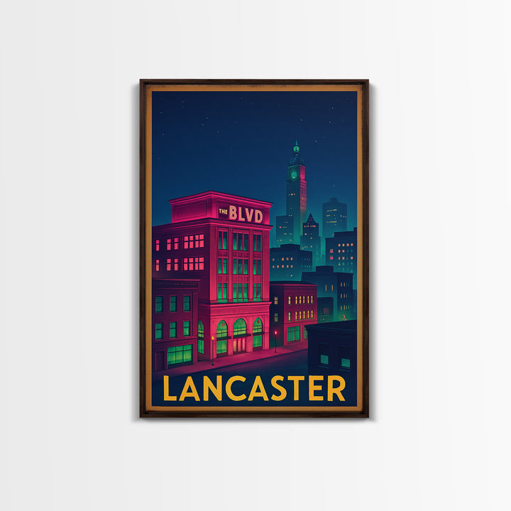 Lancaster California Travel Poster, Canvas Print, Retro Neon Travel Art, Lancaster Wall Art, Travel Art Print, Vintage City Art, Wall Art