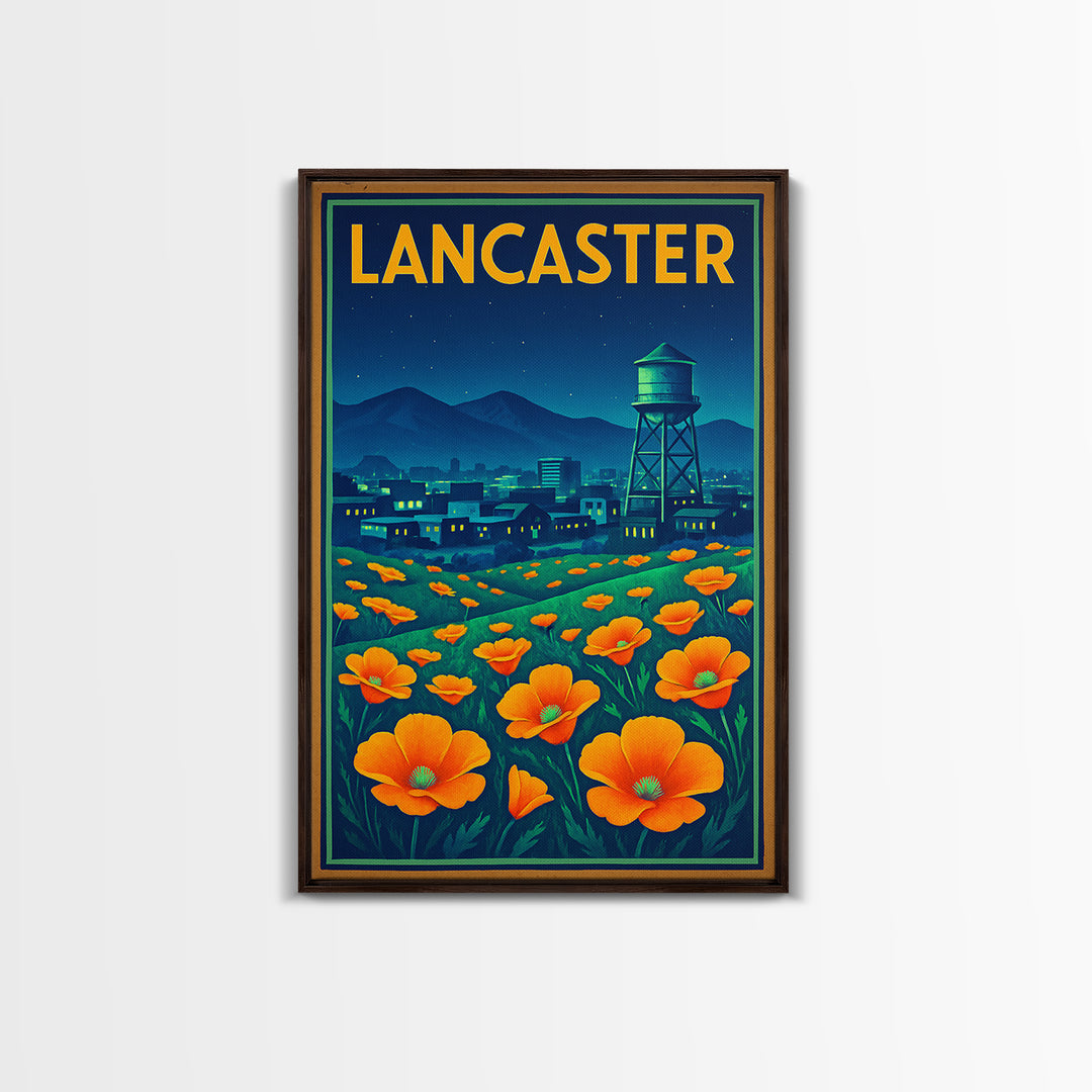Lancaster Travel Poster, Framed Canvas Print, Electric Night Poster Art, Lancaster Art Print, Vintage City Poster, Travel Poster Set