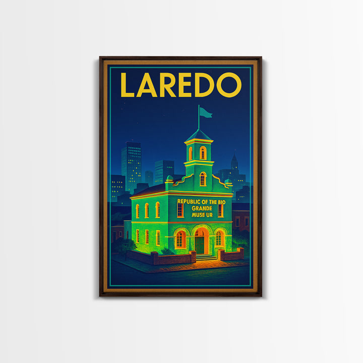 Laredo Travel Poster, Framed Canvas Print, Electric Night Poster Art, Laredo Poster Print, Modern Wall Decor, Retro Travel Print