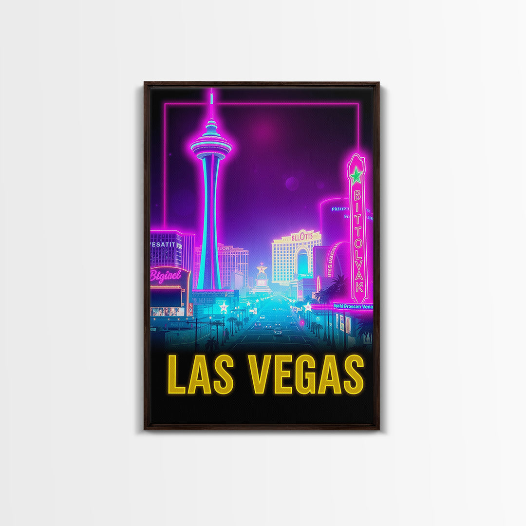 Las Vegas Travel Poster, Canvas Print, Retro Neon Travel Art, Las Vegas City Art, City Art Print, Travel Art Print, Modern Wall Decor