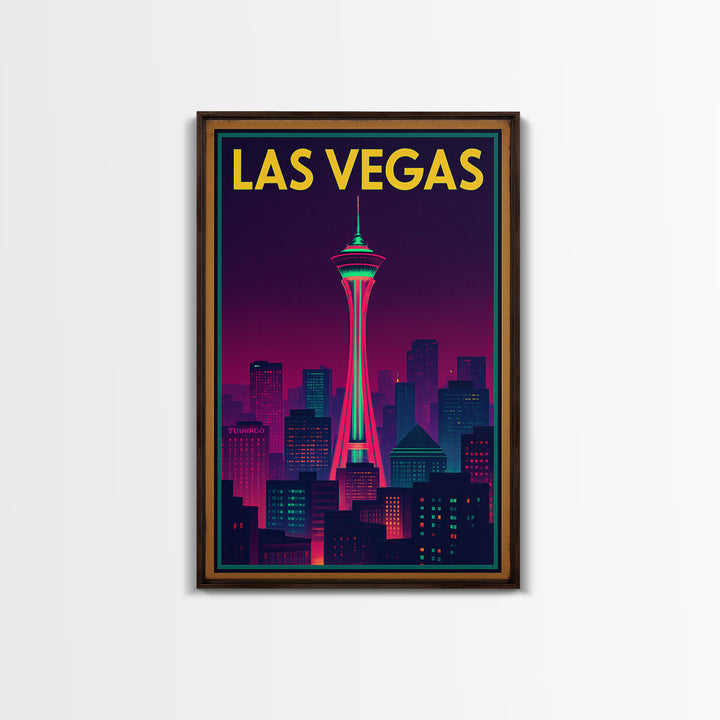 Las Vegas Travel Poster, Canvas Print, Retro Neon Travel Art, Las Vegas Wall Art, City Illustration, Eclectic Wall Decor, Home Office Decor