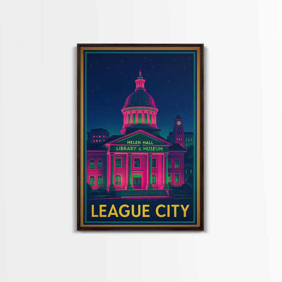 League City Texas Travel Poster, Canvas Print, Cyberpunk Style City Art, League City Art Print, Modern Wall Decor, Eclectic Wall Decor
