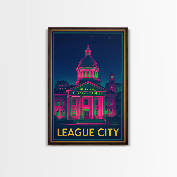 League City Texas Travel Poster, Canvas Print, Cyberpunk Style City Art, League City Art Print, Modern Wall Decor, Eclectic Wall Decor
