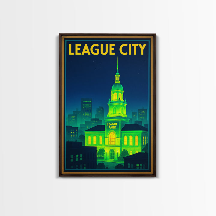 League City Travel Poster, Canvas Print, Electric Night Poster Art, League City Poster Print, Home Office Decor, Watercolor City Skyline