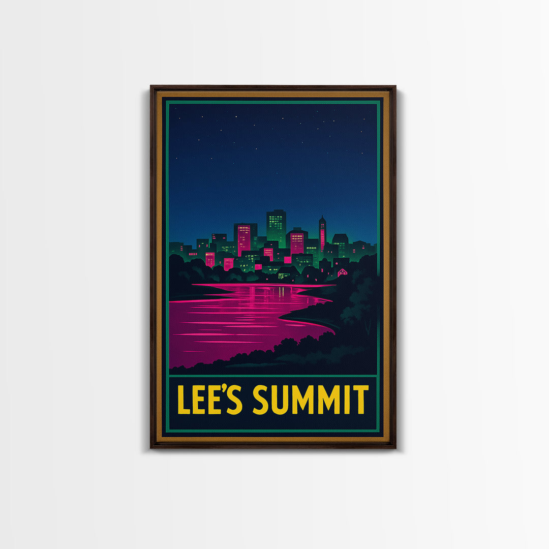 Lee'S Summit Missouri Travel Poster, Canvas Print, Neon Skyline Wall Art, Lee'S Summit Travel Art, Vintage City Art, Travel Art Print
