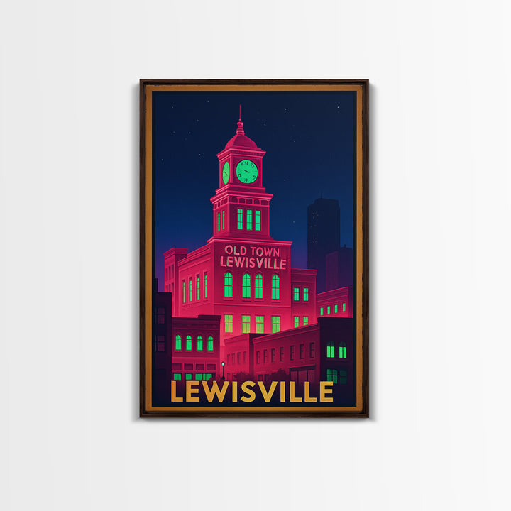 Lewisville Texas Travel Poster, Canvas Print, Cyberpunk Style City Art, Lewisville Travel Art, Modern Wall Decor, Eclectic Wall Decor