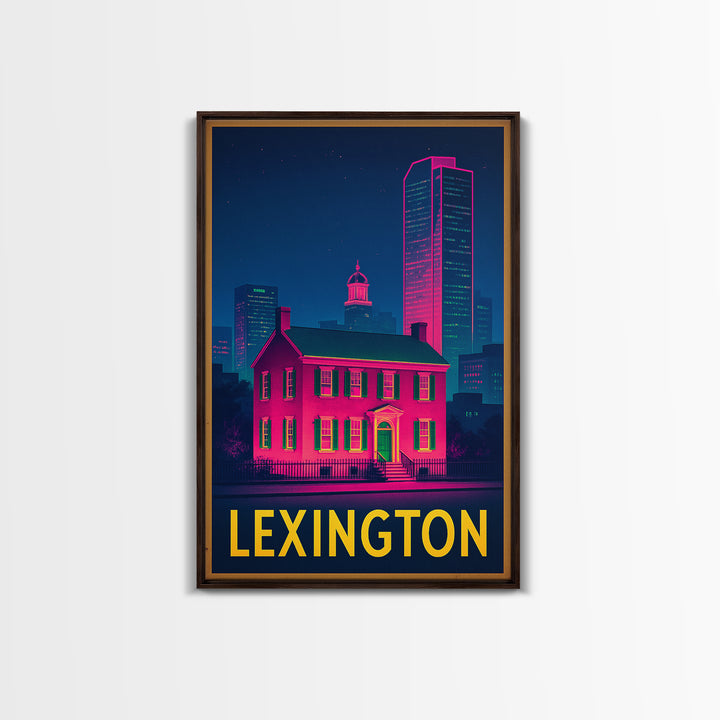 Lexington Kentucky Travel Poster, Framed Canvas Print, Electric Night Poster Art, Lexington Wall Art, Vintage City Art, Mid Century Wall Art