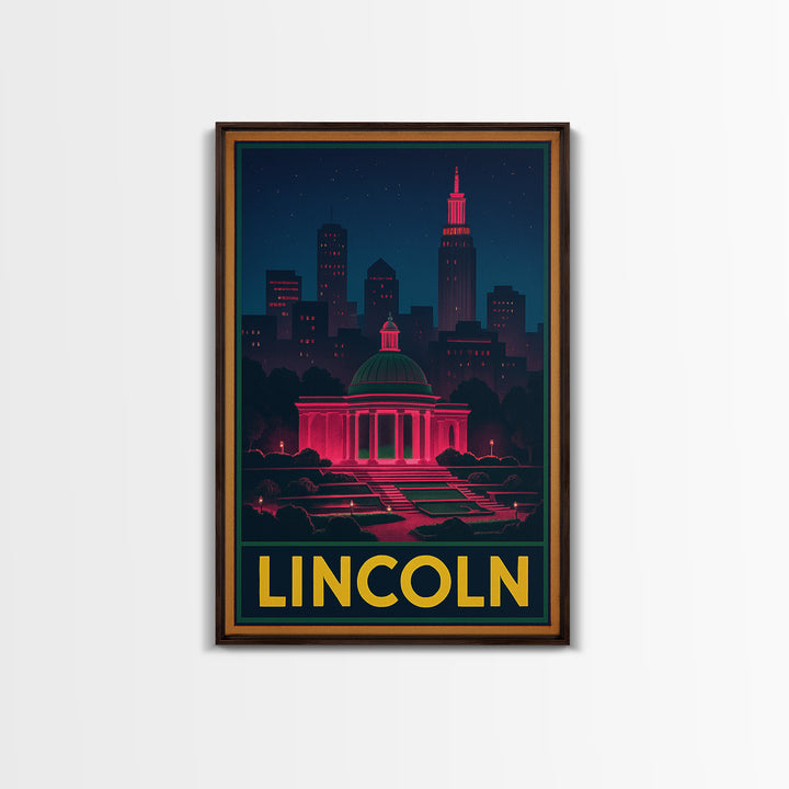 Lincoln Nebraska Travel Poster, Framed Canvas Print, Electric Night Poster Art, Lincoln Travel Art, Travel Art Print, Travel Poster Set