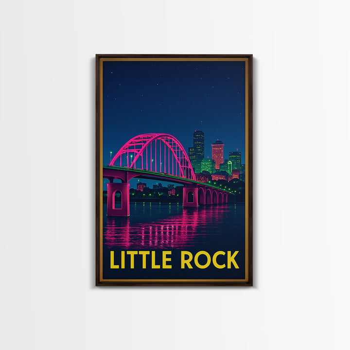 Little Rock Arkansas Travel Poster, Canvas Print, Neon Cityscape Wall Art, Little Rock Wall Art, Travel Prints, Vintage City Art, Poster Art