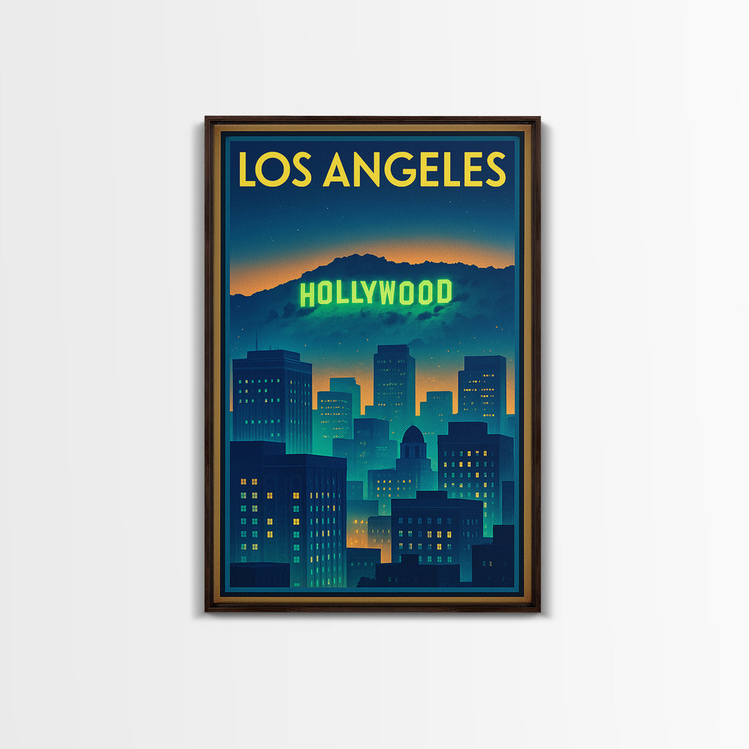 Los Angeles California Travel Poster, Canvas Print, Cyberpunk Style City Art, Los Angeles Travel Art, Retro Travel Print, Wall Decor
