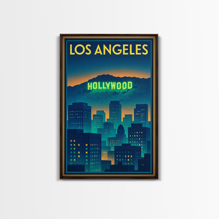 Los Angeles California Travel Poster, Canvas Print, Cyberpunk Style City Art, Los Angeles Travel Art, Retro Travel Print, Wall Decor