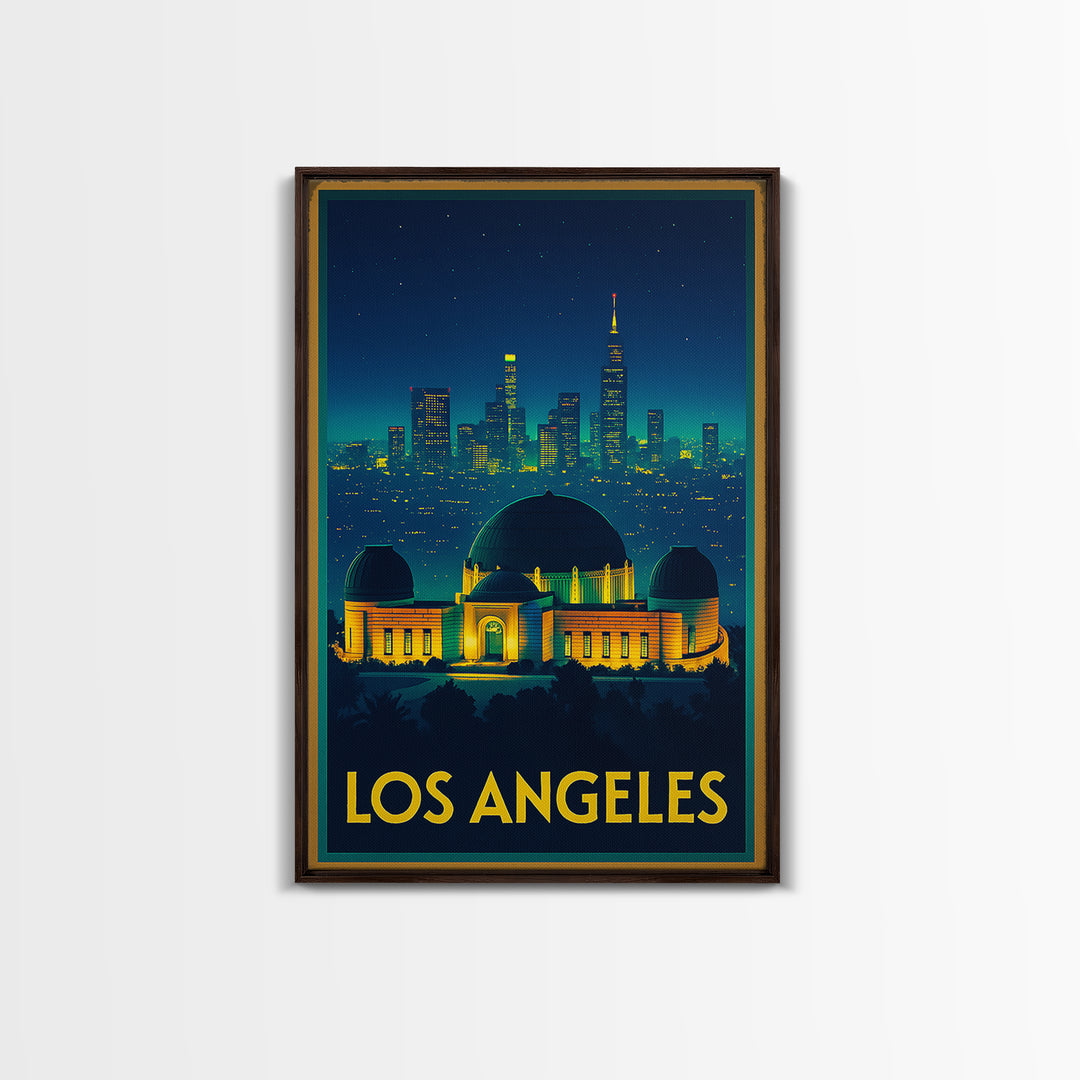 Los Angeles Travel Poster, Framed Canvas Print, Cyberpunk Style City Art, Los Angeles Wall Art, Travel Poster Art, Vintage City Poster