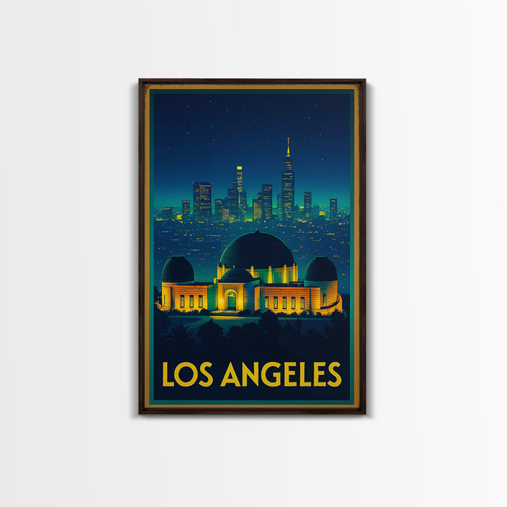 Los Angeles Travel Poster, Framed Canvas Print, Cyberpunk Style City Art, Los Angeles Wall Art, Travel Poster Art, Vintage City Poster