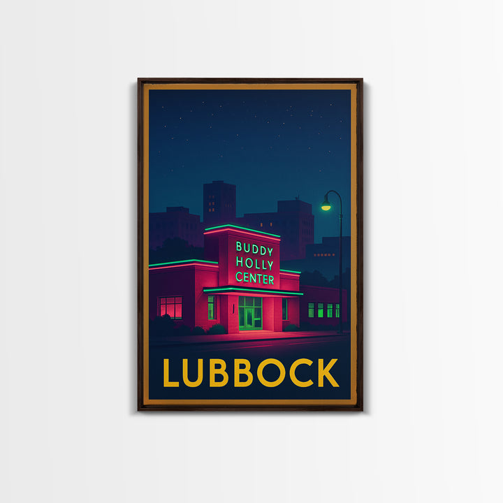 Lubbock Texas Travel Poster, Canvas Print, Neon Skyline Art Wall Art, Lubbock Poster Print, Vintage Travel Print, Mid Century Wall Art