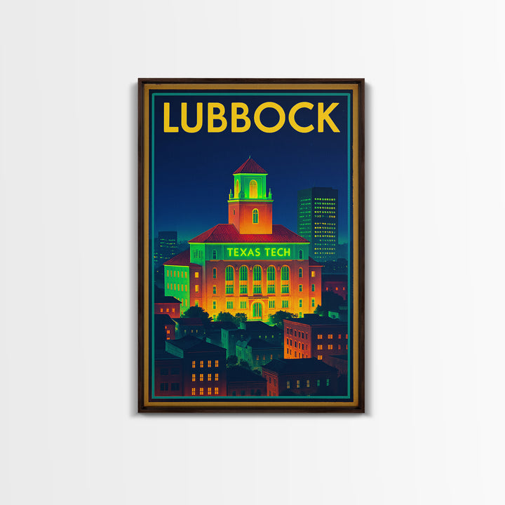 Lubbock Travel Poster, Canvas Print, Retro Neon Travel Art, Lubbock City Art, City Illustration, Wanderlust Decor, Retro Travel Print
