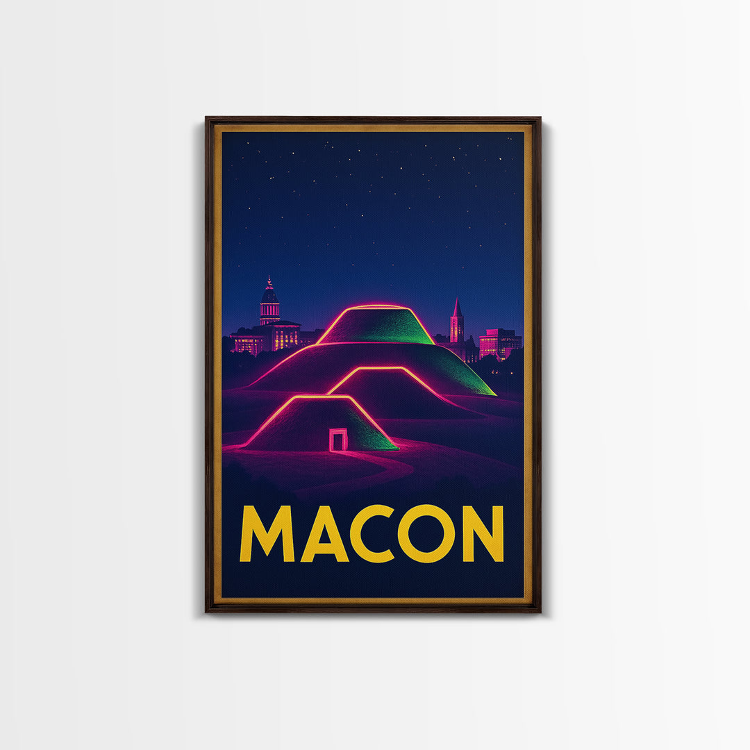 Macon Georgia Travel Poster, Canvas Print, Retro Neon Travel Art, Macon Art Print, Eclectic Wall Decor, Wanderlust Decor, Home Office Decor