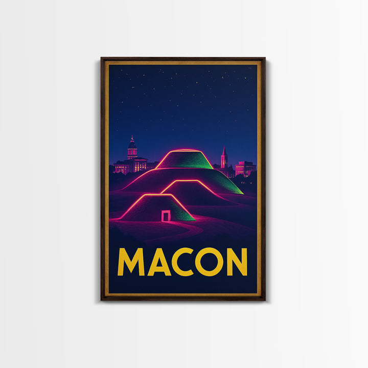 Macon Georgia Travel Poster, Canvas Print, Retro Neon Travel Art, Macon Art Print, Eclectic Wall Decor, Wanderlust Decor, Home Office Decor