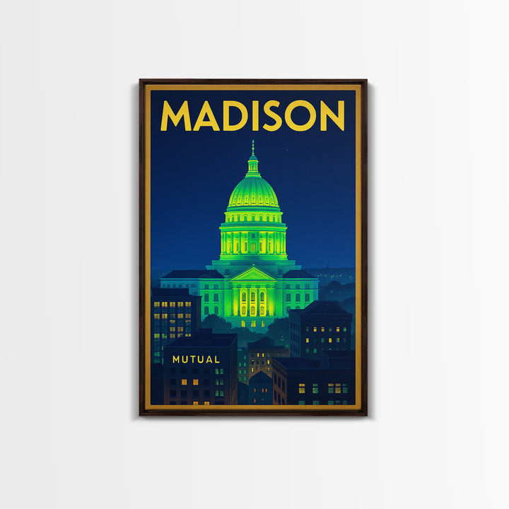 Madison Travel Poster, Framed Canvas Print, Electric Night Poster Art, Madison City Art, Travel Wall Art, Travel Wall Decor, Travel Print
