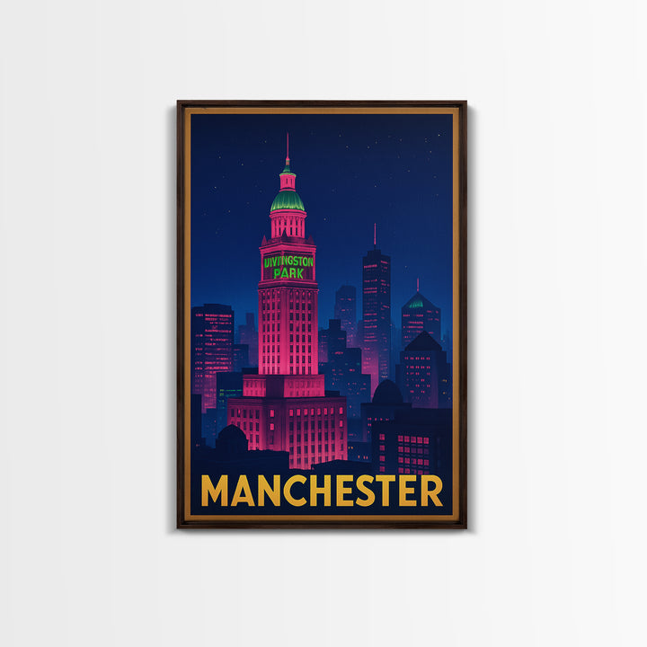 Manchester New Hampshire Travel Poster, Canvas Print, Neon Skyline Art Wall Art, Manchester Art Print, Travel Wall Art, City Travel Prints