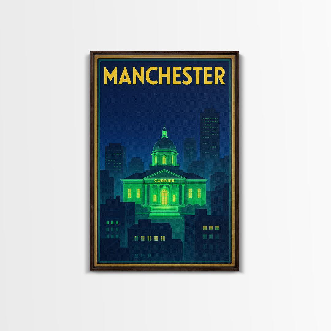 Manchester Travel Poster, Canvas Print, Neon Cityscape Wall Art, Manchester Art Print, Eclectic Wall Decor, Home Office Decor, Design 2