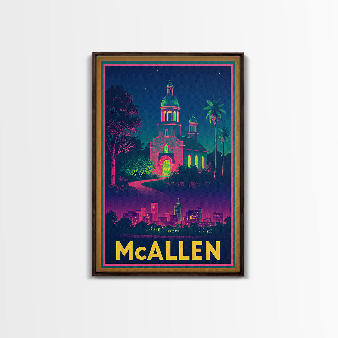Mcallen Texas Travel Poster, Canvas Print, Cyberpunk Style City Art, Mcallen City Art, Vintage Travel Art, City Illustration, Fine Art Print