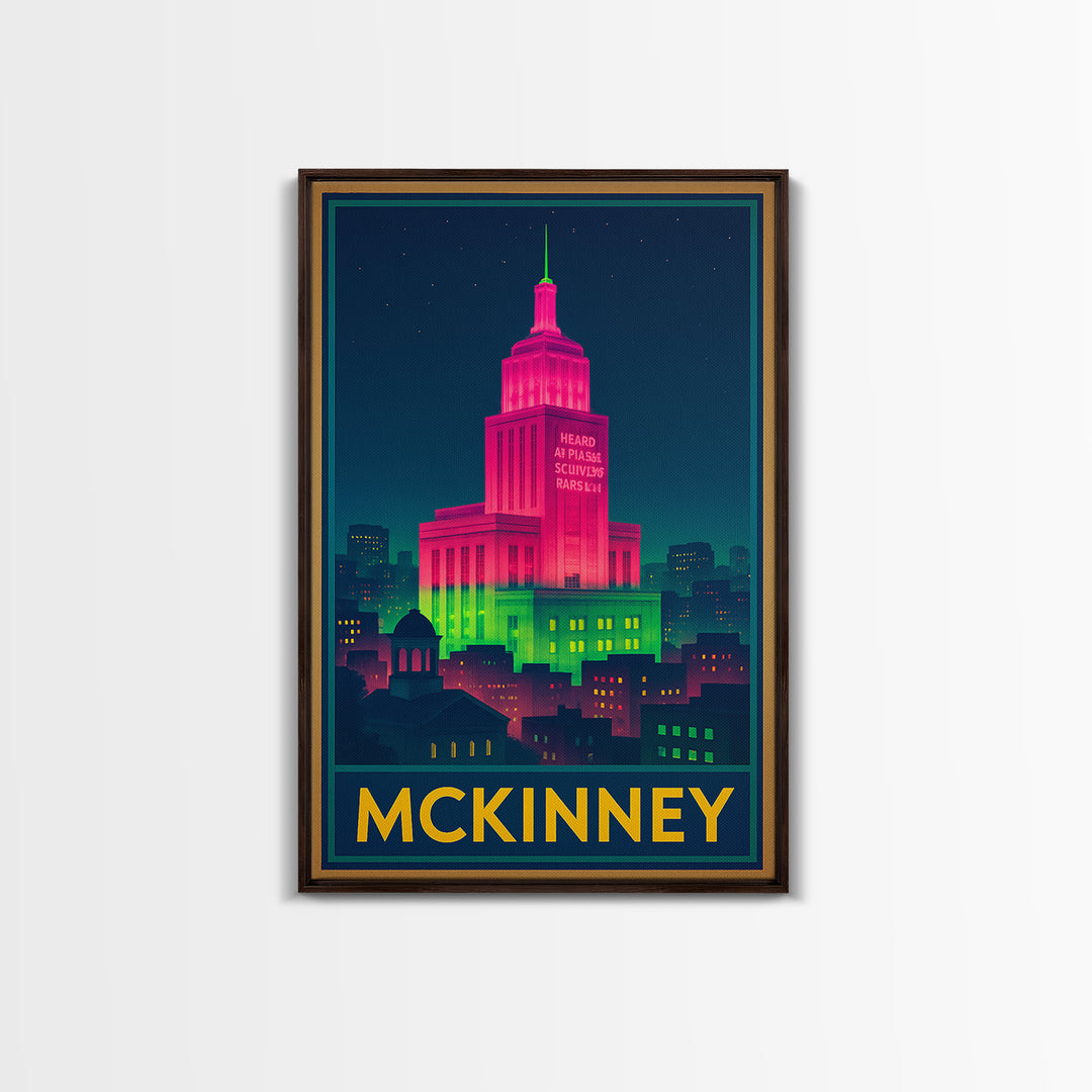 Mckinney Texas Travel Poster, Canvas Print, Cyberpunk Style City Art, Mckinney Art Print, Office Decor, Eclectic Wall Decor, Fine Art Print