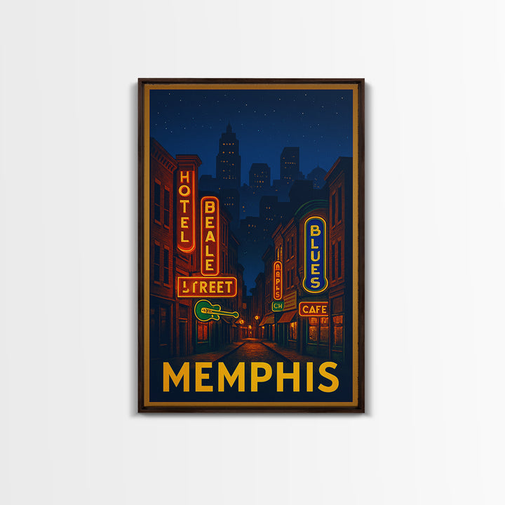 Memphis Tennessee Travel Poster, Canvas Print, Neon Urban Skyline Wall Art, Memphis Travel Art, Wall Decor, Wanderlust Decor