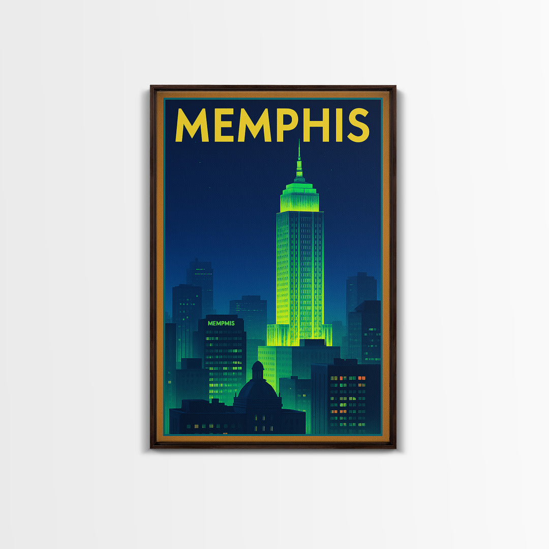 Memphis Travel Poster, Canvas Print, Neon Skyline Wall Art, Memphis Art Print, Retro Travel Print, Vintage Travel Print, Travel Wall Art