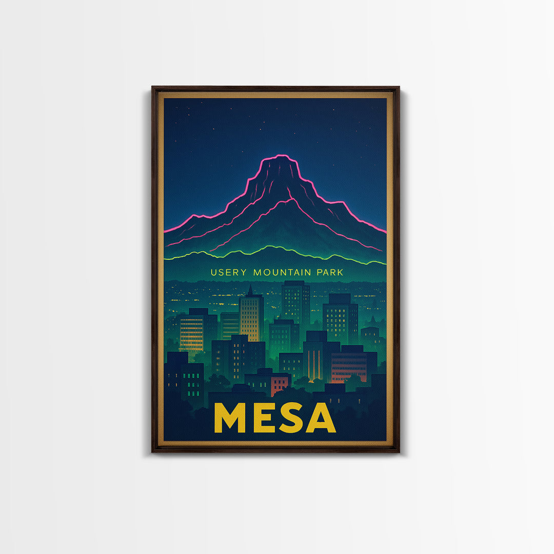 Mesa Arizona Travel Poster, Canvas Print, Neon Skyline Wall Art, Mesa Poster Print, Travel Art Print, Living Room Wall Art, City Poster