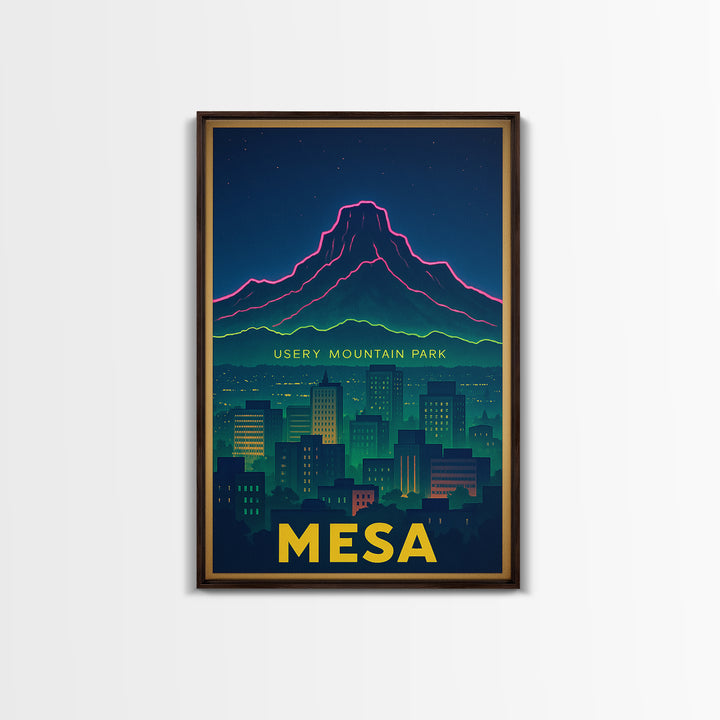 Mesa Arizona Travel Poster, Canvas Print, Neon Skyline Wall Art, Mesa Poster Print, Travel Art Print, Living Room Wall Art, City Poster