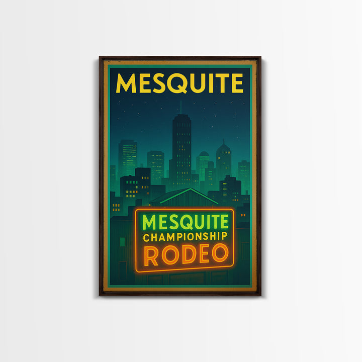 Mesquite Travel Poster, Framed Canvas Print, Electric Night Poster Art, Mesquite Poster Print, Gift For Travelers, Living Room Wall Art