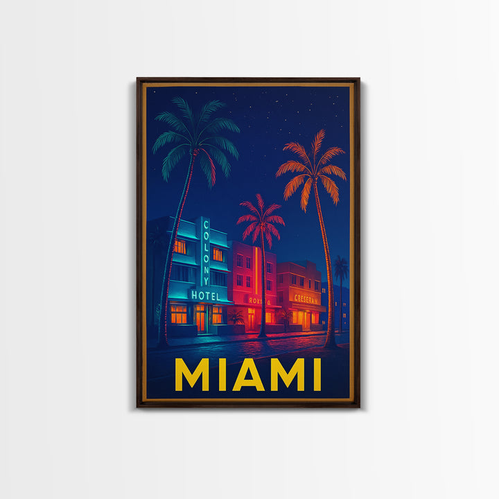 Miami Florida Travel Poster, Canvas Print, Cyberpunk Style City Art, Miami Art Print, Wanderlust Decor, City Illustration, Travel Wall Art