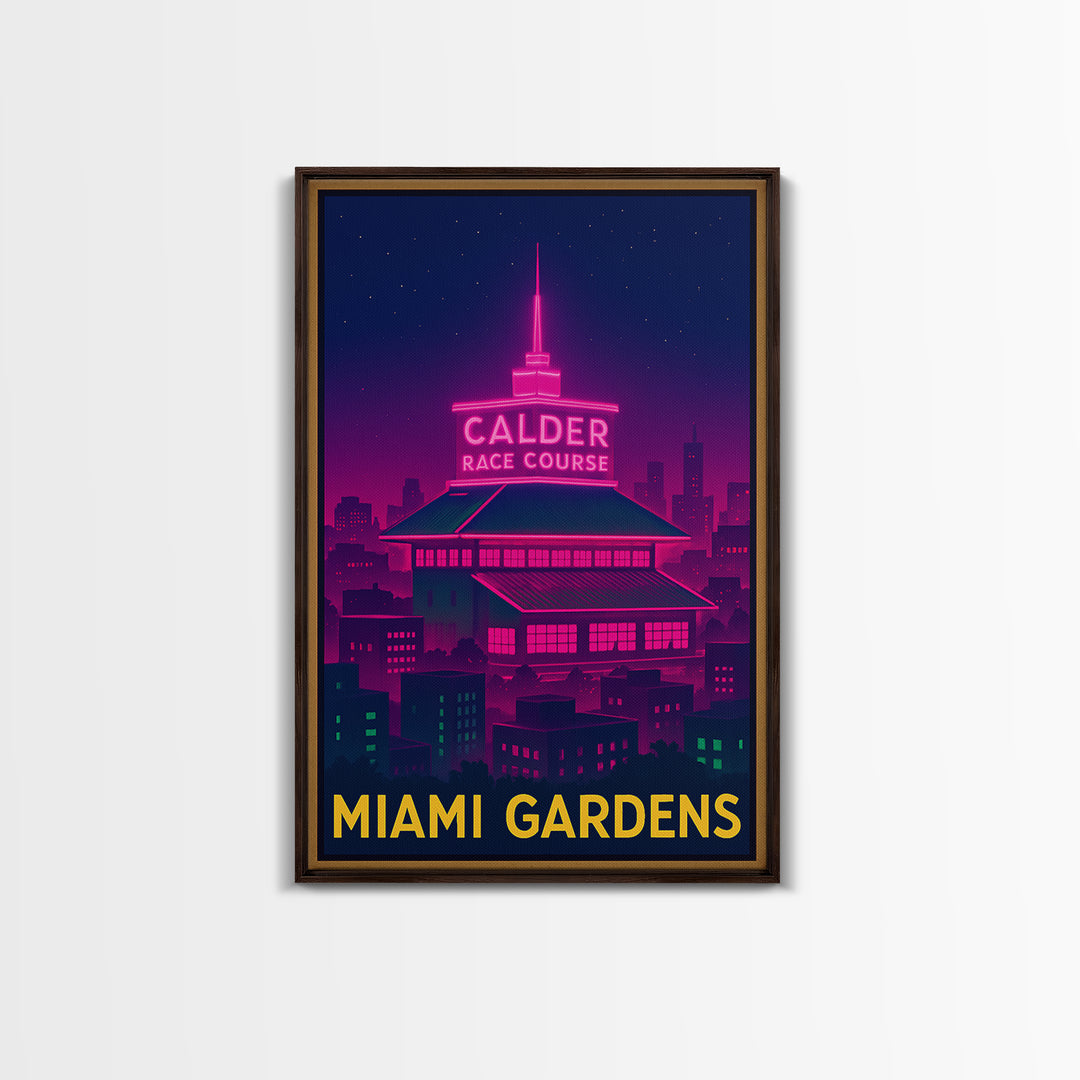Miami Gardens Florida Travel Poster, Canvas Print, Electric Night Poster Art, Miami Gardens City Art, Home Office Decor, Retro Travel Print