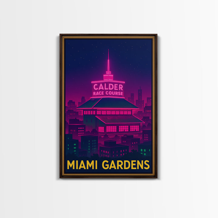 Miami Gardens Florida Travel Poster, Canvas Print, Electric Night Poster Art, Miami Gardens City Art, Home Office Decor, Retro Travel Print