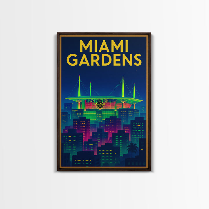 Miami Gardens Travel Poster, Canvas Print, Electric Night Poster Art, Miami Gardens Wall Art, Mid Century Wall Art, Vintage Travel Art