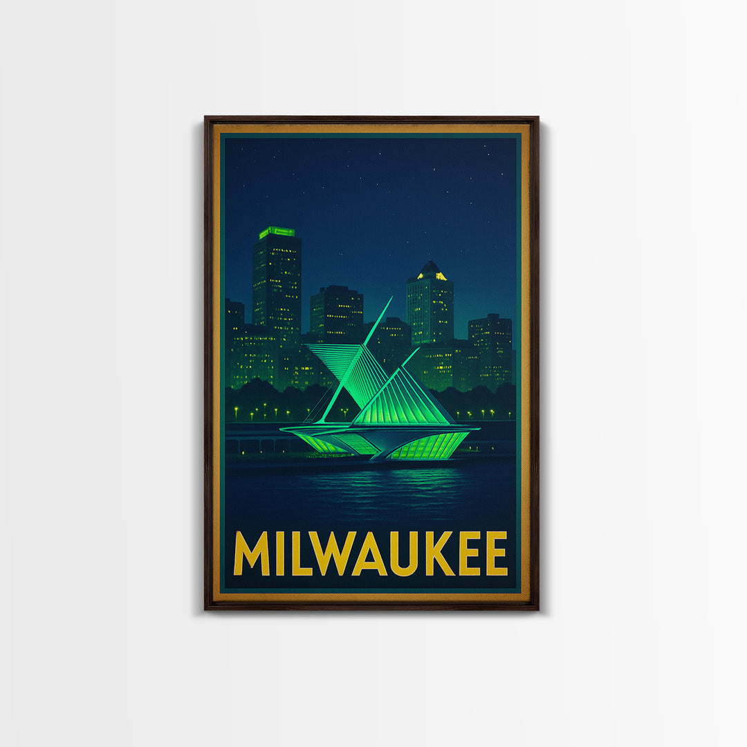 Milwaukee Wisconsin Travel Poster, Canvas Print, Cyberpunk Style City Art, Milwaukee Poster Print, Vintage Travel Print, Travel Art Print
