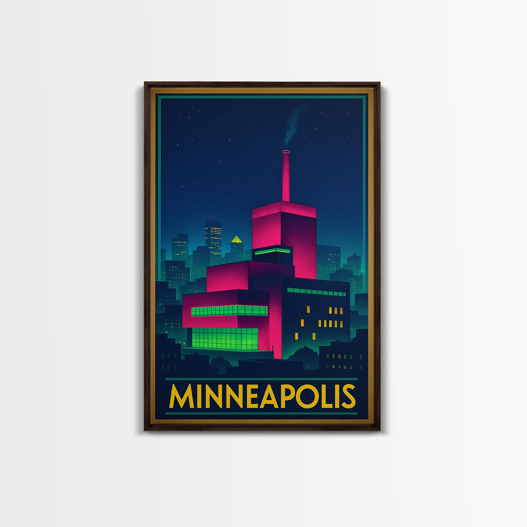 Minneapolis Minnesota Travel Poster, Canvas Print, Cyberpunk Style City Art, Minneapolis Travel Art, City Illustration, Travel Art Print