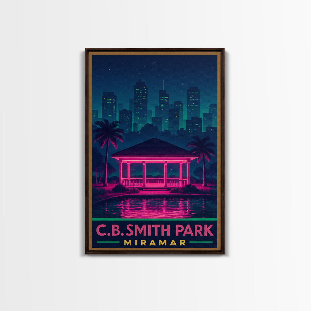 Miramar Florida Travel Poster, Framed Canvas Print, Retro Neon Travel Art, Miramar Poster Print, City Travel Prints, Mid Century Wall Art