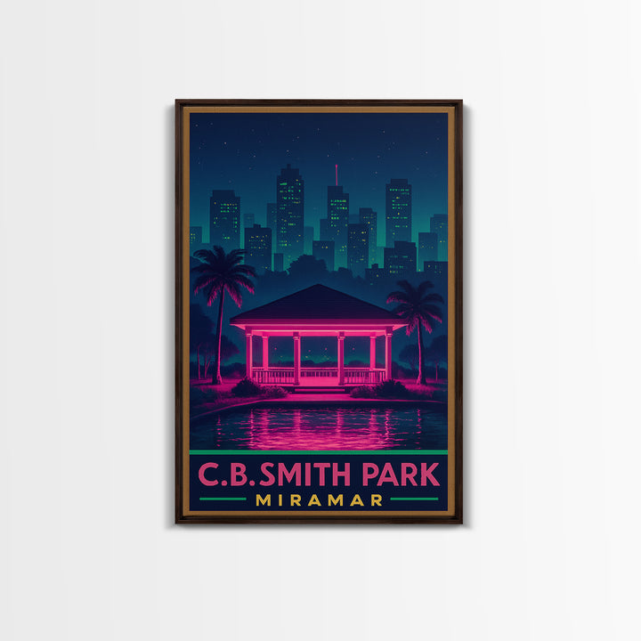Miramar Florida Travel Poster, Framed Canvas Print, Retro Neon Travel Art, Miramar Poster Print, City Travel Prints, Mid Century Wall Art