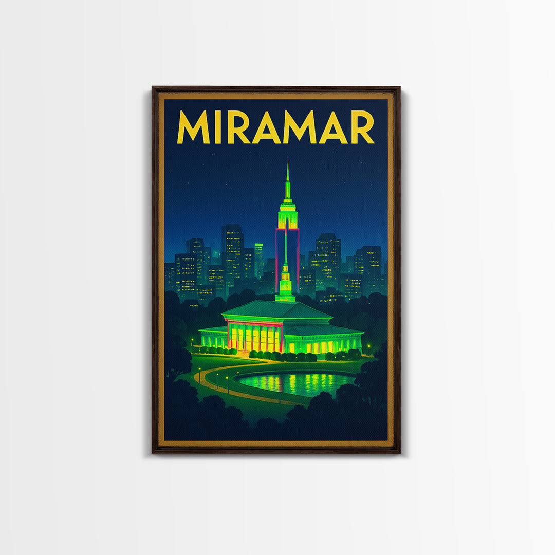 Miramar Travel Poster, Canvas Print, Neon Urban Skyline Wall Art, Miramar Wall Art, Travel Poster Set, Travel Art Print, Vintage Print