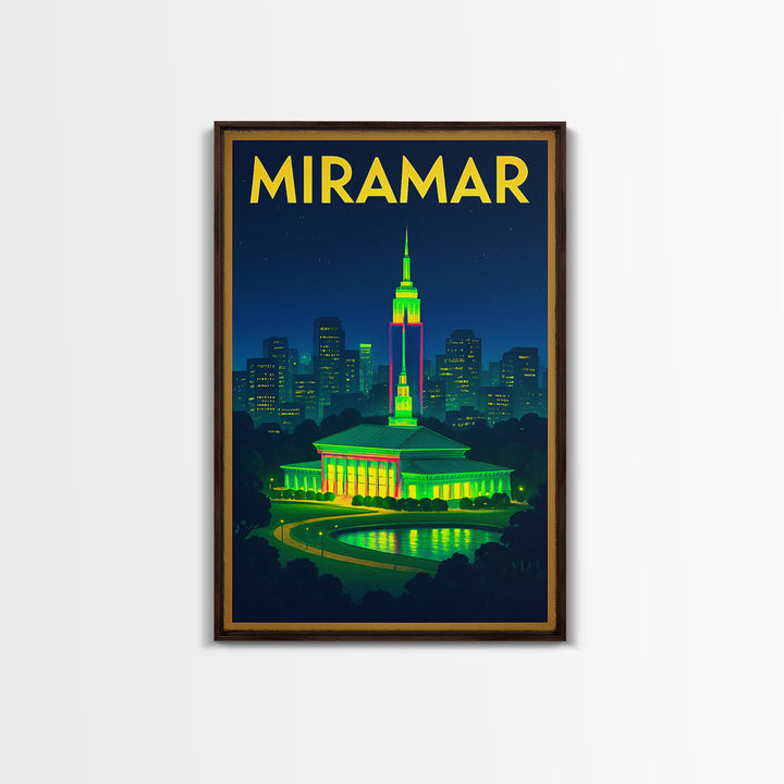 Miramar Travel Poster, Canvas Print, Neon Urban Skyline Wall Art, Miramar Wall Art, Travel Poster Set, Travel Art Print, Vintage Print